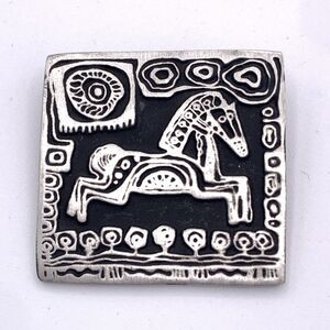 Vintage Alice Seely Horse Brooch Pewter Petroglyph Folk Art Southwest Pin